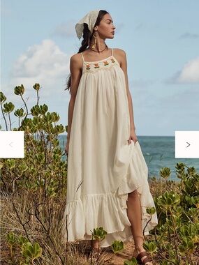 NWT Free People Cream Embroidered Maxi Tip Toeing Tulips 🌷 Dress